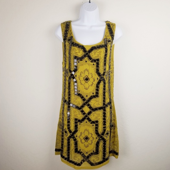 Free People MUSTARD Gold SEQUIN BLACK MINI DRESS - Picture 5 of 8